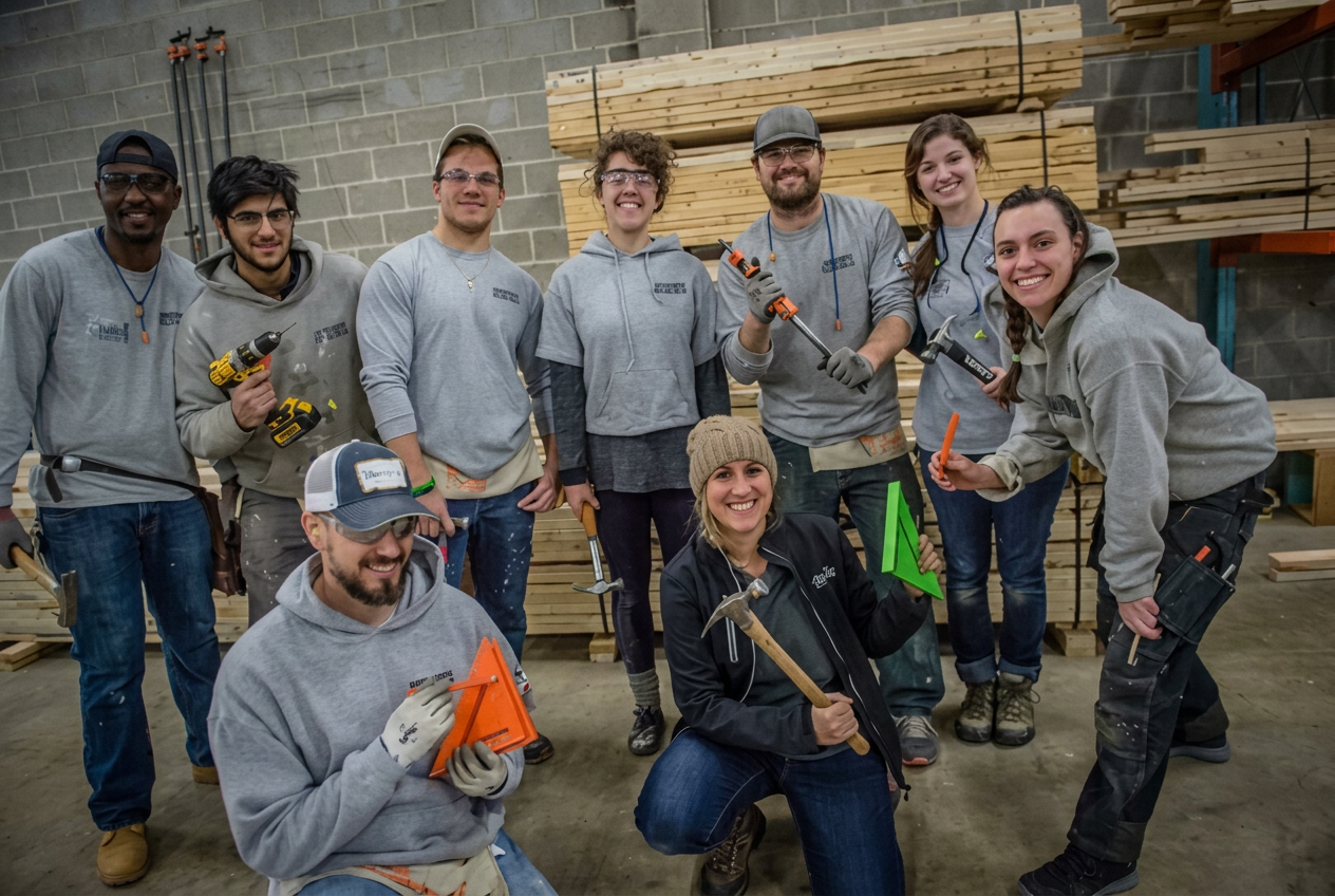 Group of community service volunteers working together